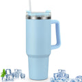 Mug isotherme — avec poignée, avec paille, double paroi, en acier inoxydable, 1200ml