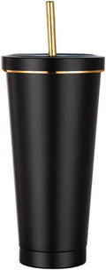 Mug isotherme: avec paille, réutilisable, en acier inoxydable, 750ML, noir