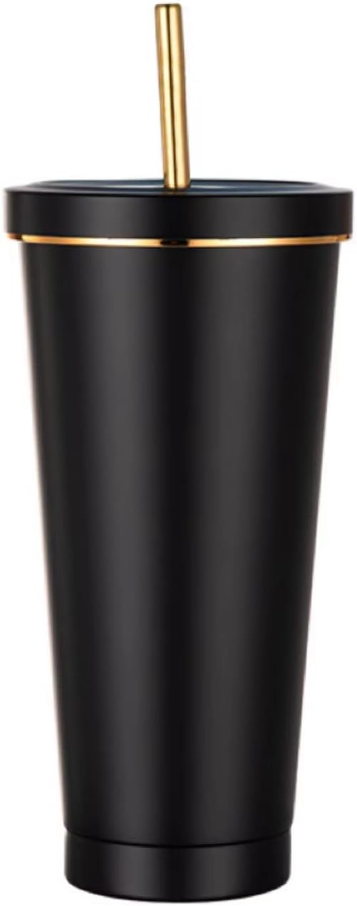 Mug isotherme: avec paille, réutilisable, en acier inoxydable, 750ML, noir
