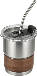 Mug isotherme — avec paille, en bois, en acier inoxydable, 300ml