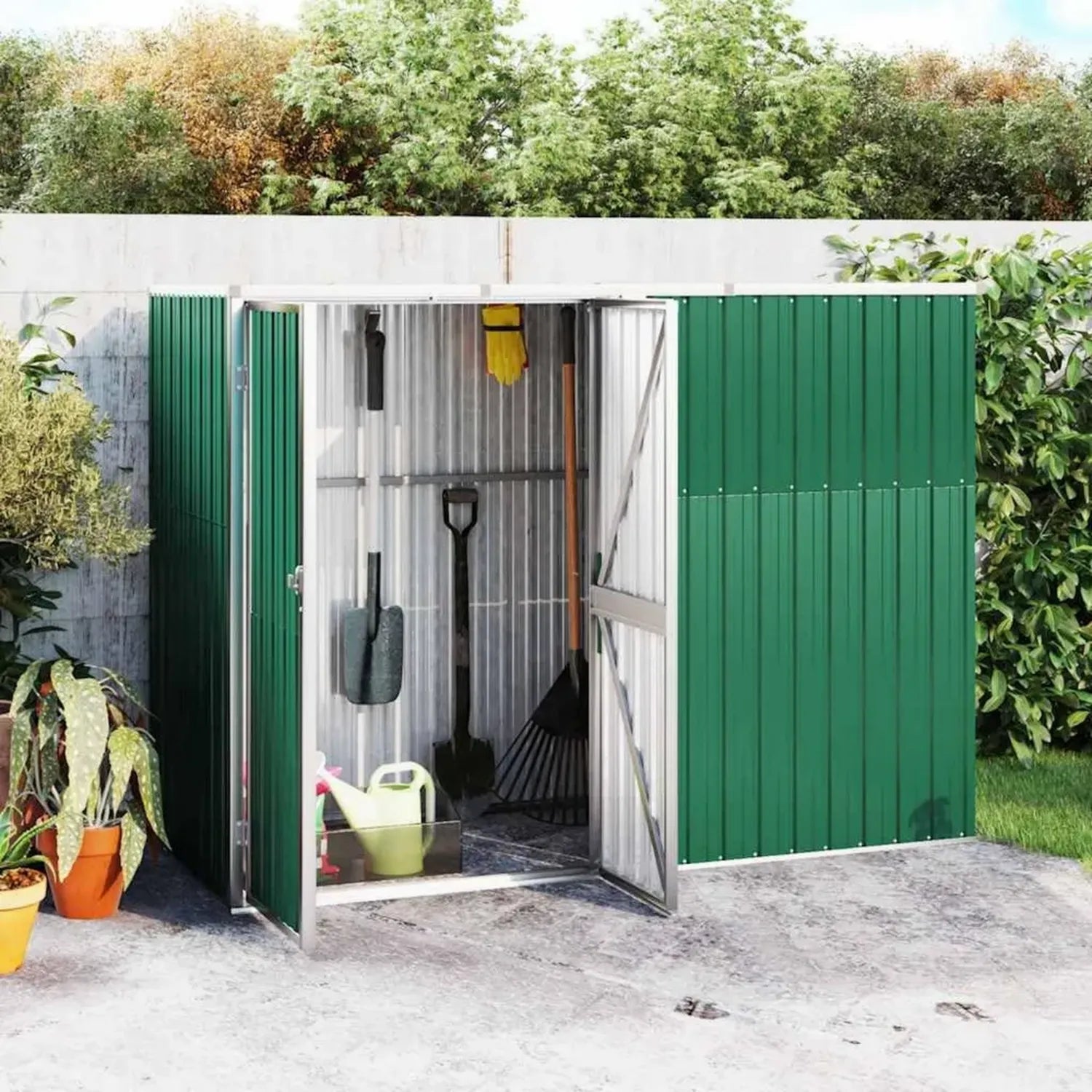 Cabanon de Jardin Vert en Acier Galvanisé 225x89x161 cm