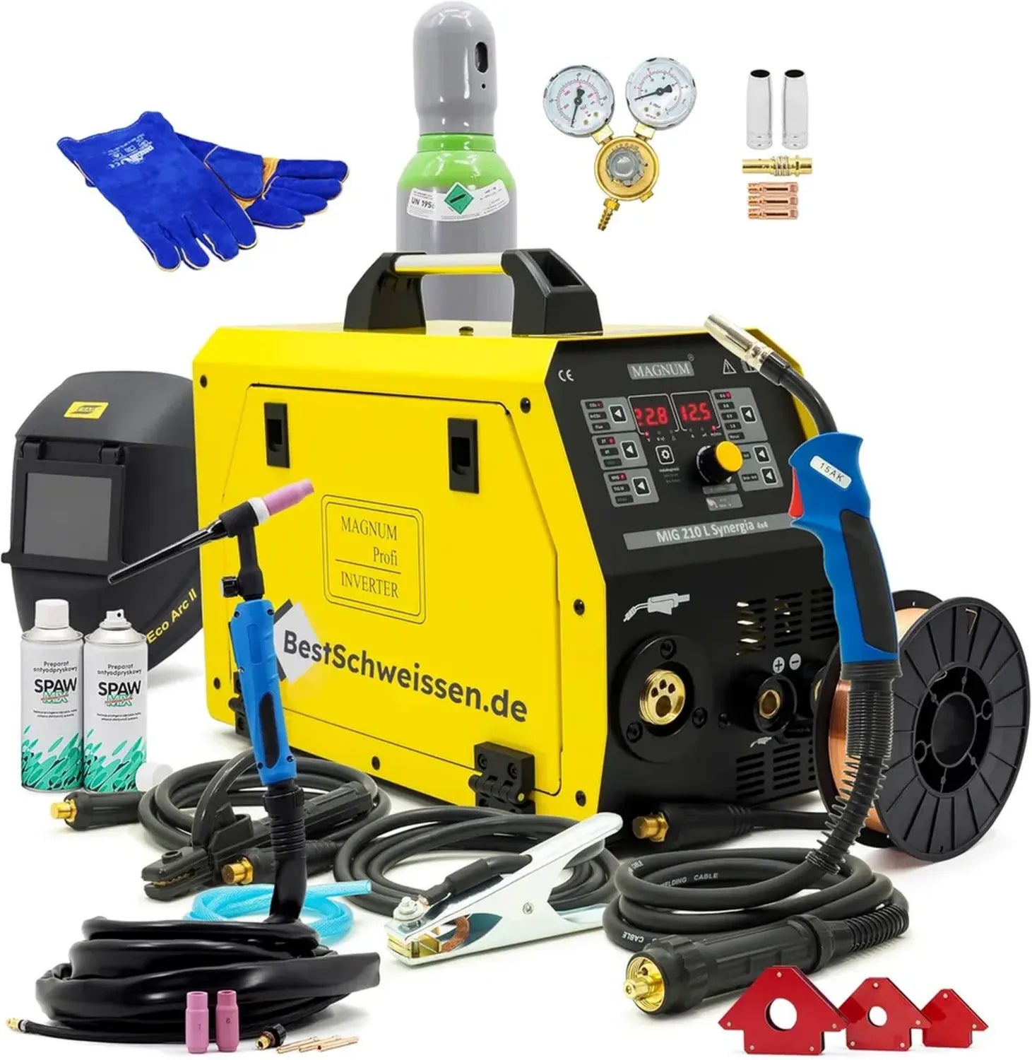 Poste à Souder MIG MAGNUM 210L - Multi-Procédés MIG/MAG/TIG/MMA - Kit Complet avec Casque 200A